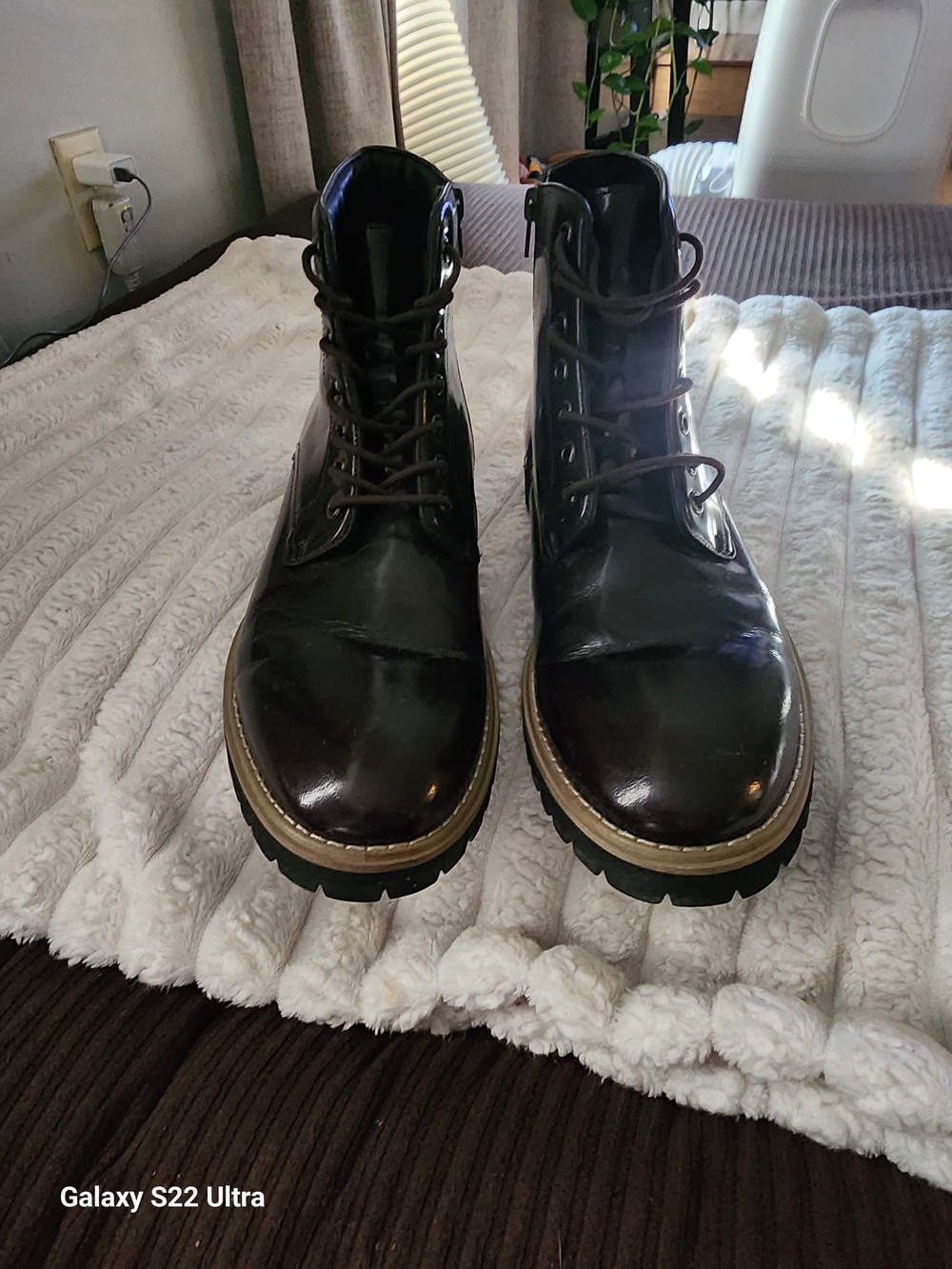 Saks Fifth Avenue Black Leather Lug Sole Men's Boots